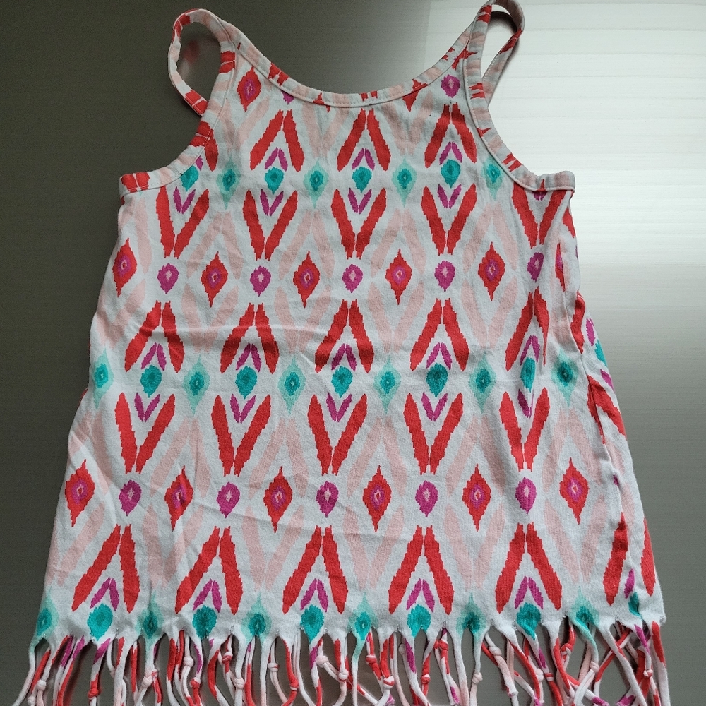 Crazy 8 Ikat pattern fringe tank top